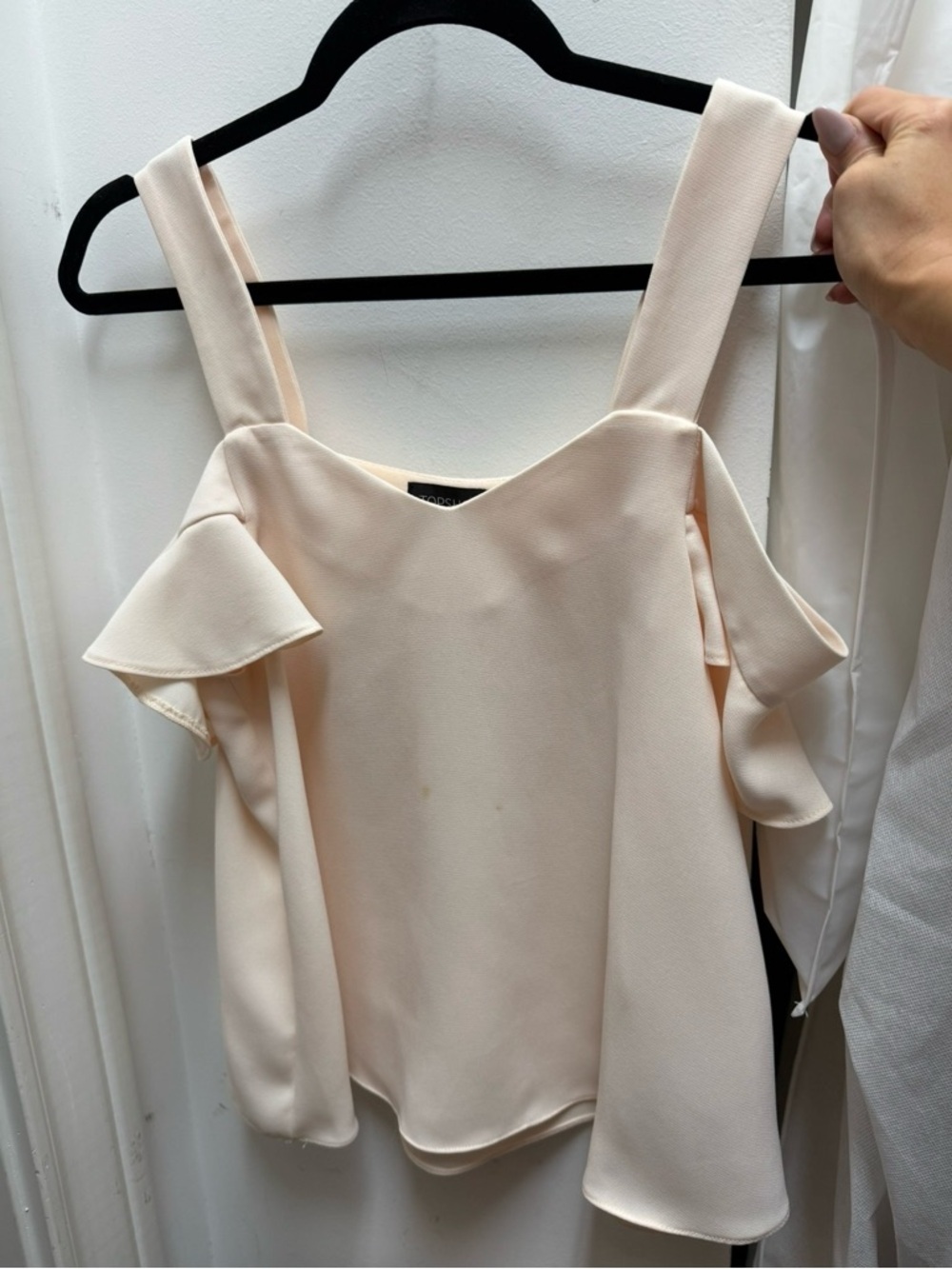 Topshop Cream Cold-Shoulder Ruffle Camisole